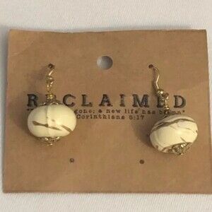Reclaimed Handmade Cream & Gold Ball Dangle Earrings NOC
